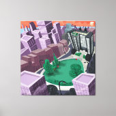 Stad bij zonsondergang canvas afdruk (Voorkant)