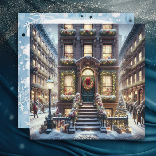 Stad Brownstone met Kerst Personalized Feestdagenkaart