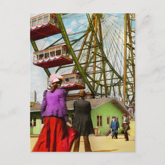 Stad - Chicago, IL - het eerste Ferris Wheel 1893 Briefkaart (Voorkant)