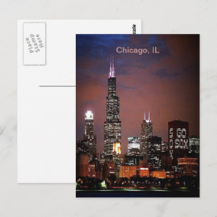 Stad Chicago Illinois Night Skyline Briefkaart
