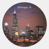 Stad Chicago Illinois Night Skyline Ronde Sticker (Voorkant)