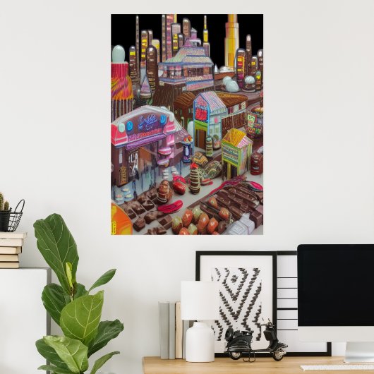 Stad chocolade en snoep | AI Art Poster (Thuiskantoor)