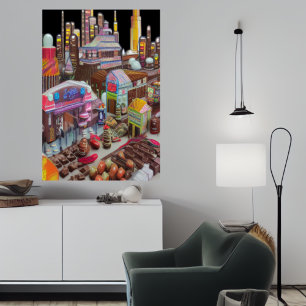 Stad chocolade en snoep   AI Art Poster
