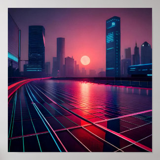 stad cyberpunk in het veld poster