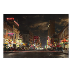 Stad - Dallas TX - Elm street 's nachts 1941 Perfect Poster