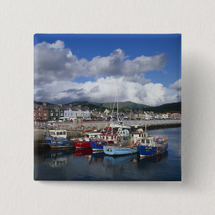 Stad en haven, Dingle, County Kerry, Vierkante Button 5,1 Cm