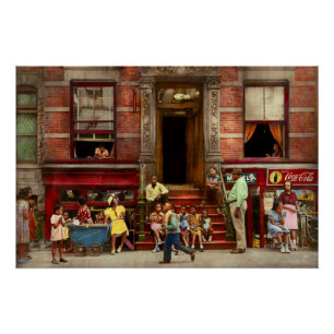 Stad - Harlem NY - Stoep leven 1935 Perfect Poster