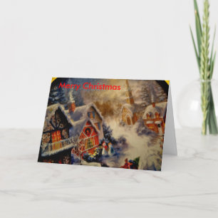 stad het scene_Painting, Vrolijke Kerstmis Feestdagen Kaart