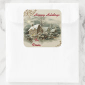  stad in de winter vierkante sticker (Tas)