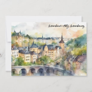 Stad Luxemburg Aquarel Schilderij Panorama Uitzich Kaart