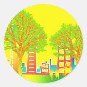 Stad Mensen Regenboog Kleurrijk Lot Ronde Sticker