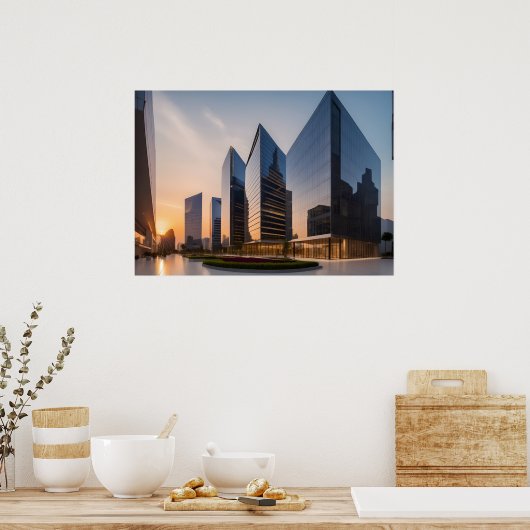 Stad modern zakencentrum poster (Keuken)