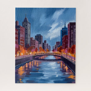 Stad Nachten Aquarel Schilderkunst Legpuzzel