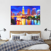 stad neon rivier skyscraper heldere kleurrijke kun canvas afdruk (Insitu (Slaapkamer))