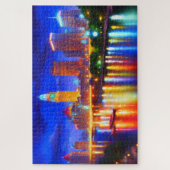 stad neon rivier skyscraper heldere kleurrijke kun legpuzzel (Verticaal)