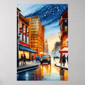 Stad schilderen Kleurrijke Lichte Nacht Winter Sne Poster (Voorkant)
