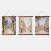 Stad sneeuwde in de winter Kerstmis Hangend Wandkleed (Driedubbel)