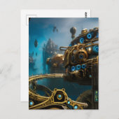 Stad Steampunk onder het Zee Briefkaart (Voorkant / Achterkant)