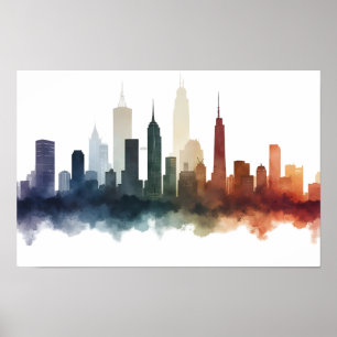 Stad tekening aquarel kunst poster