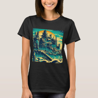 Stad van Atlantis 1 - Woodblock Style T-shirt