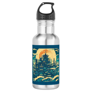 Stad van Atlantis 2 - Woodblock Style Waterfles
