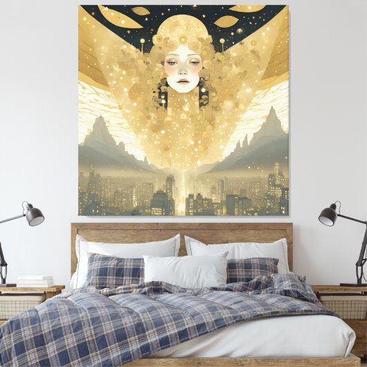 Stad van Engelen Vrouw in Goud Canvas Afdruk (Insitu (Slaapkamer))