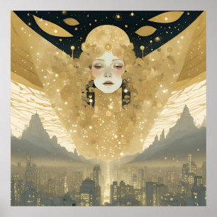 Stad van Engelen Vrouw in Goud Poster