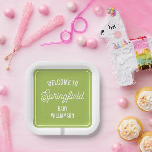 Stad Welkomstbord Groen Baby shower Papieren Bordje (Feest)