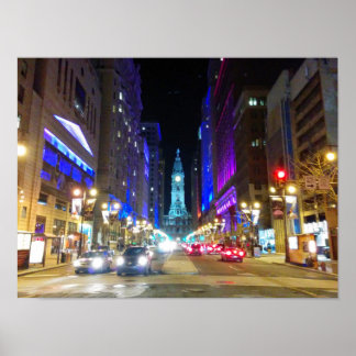 Stadhuis in Philadelphia tijdens de nacht Poster