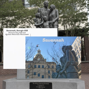 Stadhuis van Savannah en Afro-Amerikaans Monument Briefkaart