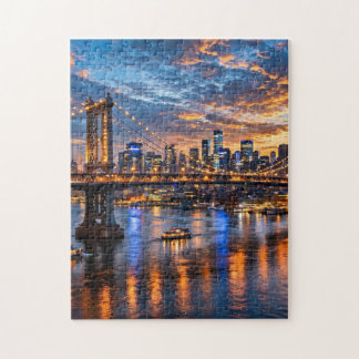 Stadsbrug in de schemering legpuzzel