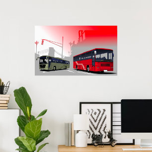 Stadsbussen Red Green Coaches op Urban Street Poster