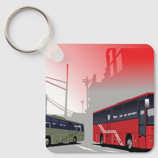 Stadsbussen Red Green Coaches op Urban Street Sleutelhanger (Voorkant)