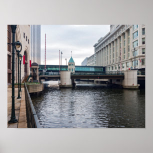 stadscyclus riverfront en architectuur poster