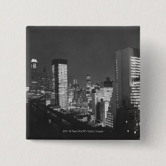 Stadsgebouwen bij nacht B&W, verhoogd uitzicht Vierkante Button 5,1 Cm