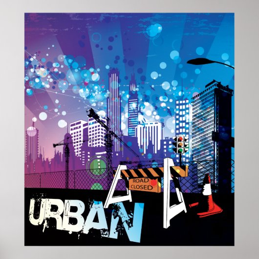 Stadsgebouwen met gesloten poster (Voorkant)