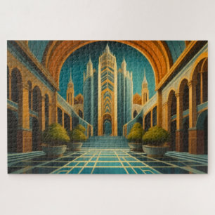 Stadsgezicht in gedempte kleuren Art Deco stijl Legpuzzel