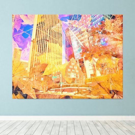 Stadsgezicht met herfstbladeren Abstract overtrokk Canvas Afdruk (Insitu (Houten vloer))