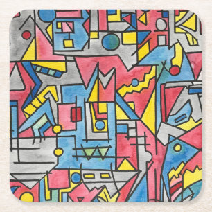 Stadsgezicht-Modern Bauhaus Geometrische Kunst Vierkante Kartonnen Onderzetter