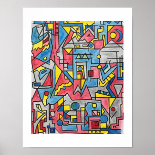 Stadsgezicht-Modern Bauhaus Geometrische Waterverf Poster