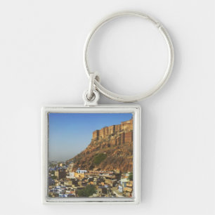 Stadsgezicht van de Blauwe Stad met Meherangarh, h Sleutelhanger