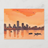 stadsgezicht zonsondergang | Oranje stad skyline W Briefkaart (Voorkant)