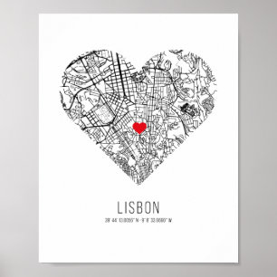Stadskaart van het hart van Lissabon (Portugal) Poster