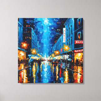 Stadslicht, regenachtige nachten canvas afdruk