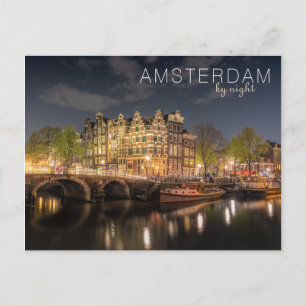 Stadslichten Reflectie Amsterdam 's Nachts Foto Briefkaart