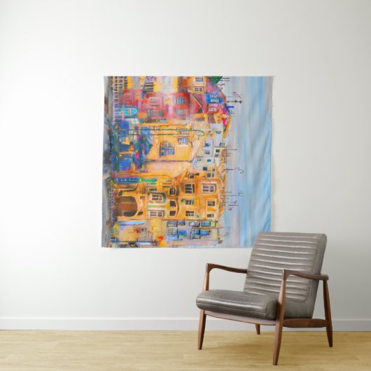 Stadsmoodschilderij, olie, landschap, stad, abstra wandkleed (In Situ (horizontaal))