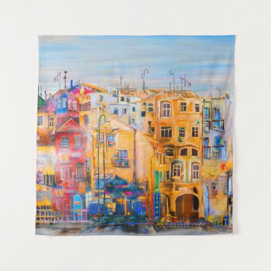 Stadsmoodschilderij, olie, landschap, stad, abstra wandkleed (Voorkant)