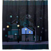 Stadsnachten straatverlichting en huizen douchegordijn (Voorkant)