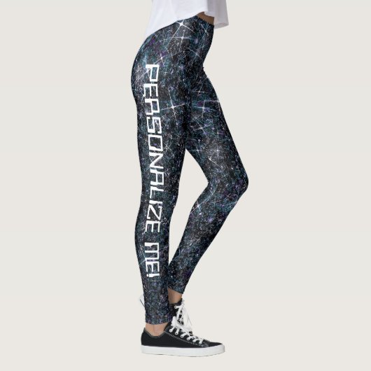 Stadsplatte zwarte Galaxy Glitter CUSTOM-TEKST Leggings (Rechts)