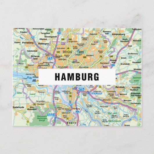STADSPLATTEGROND BRIEFKAARTEN ♥ Hamburg (Voorkant)
